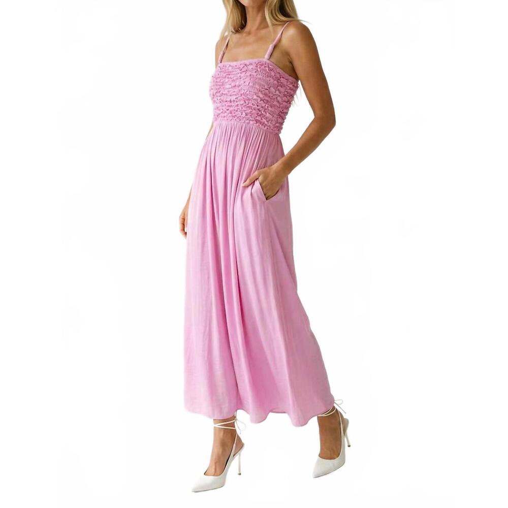 NEW NAKED ZEBRA smocked maxi dress with cord strap in lilac sachet